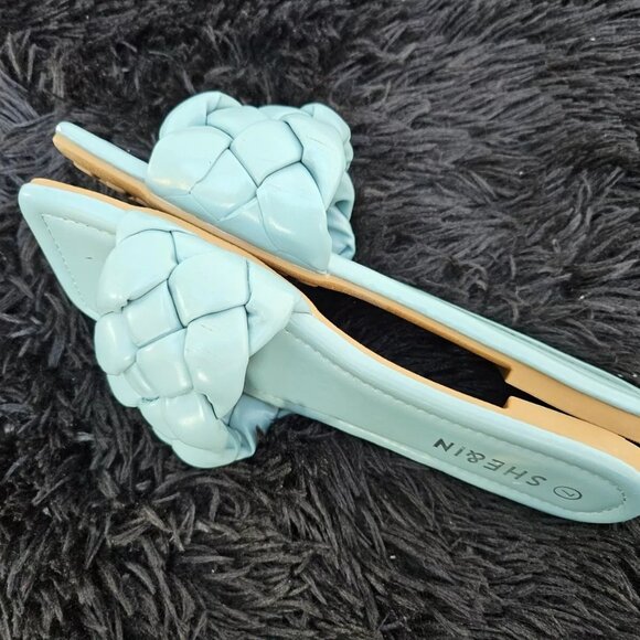 SHE&IN Women Sandal Blue Flat Shoe Faux Leather Shoes Size 7 - Picture 9 of 11